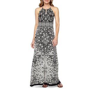 London Times Black and White Floral Sleeveless Maxi Dress Size 4
